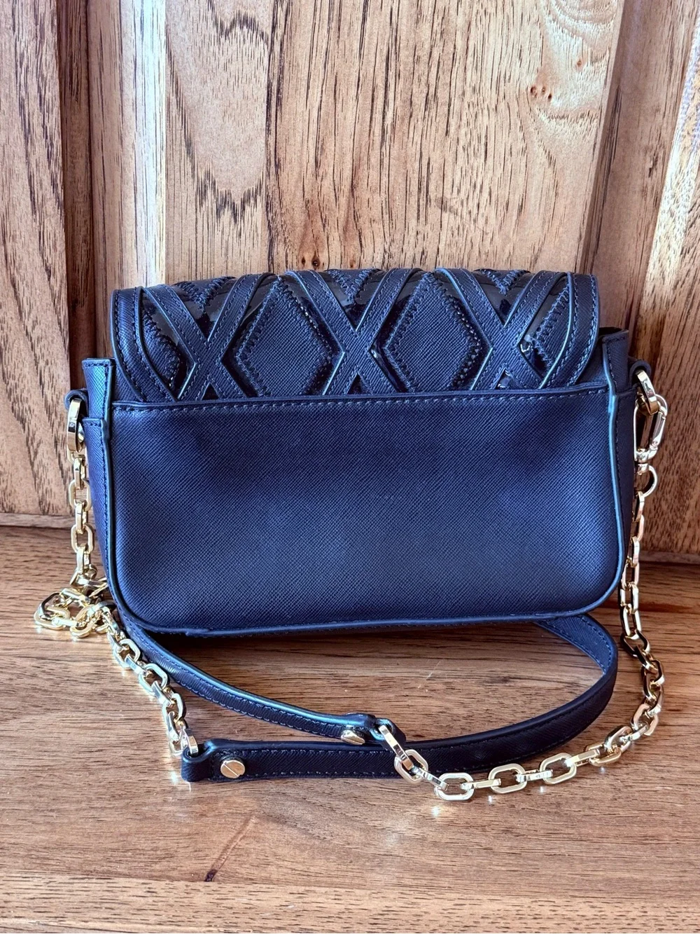 Tory Burch Black Leather Geometric Crossbody Chain Bag NWOT